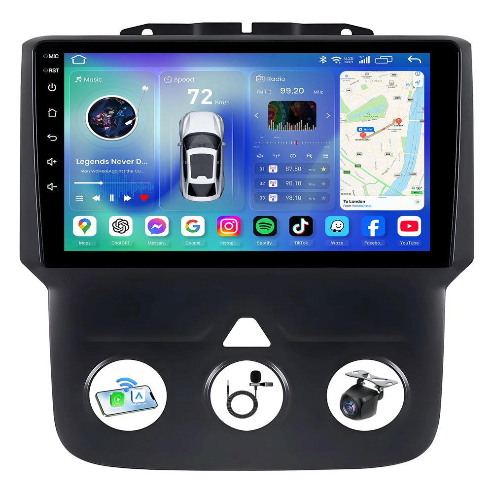 4Core+64ROM Android 13 Upgrade Car Radio for Dodge RAM 1500 2500 2013-2018: 1280 * 800 HD Touchscreen Wireless Carplay Android 1080P Backup Camera 5G WiFi GPS Bluetooth FM SWC Mirror Link (Manual AC)