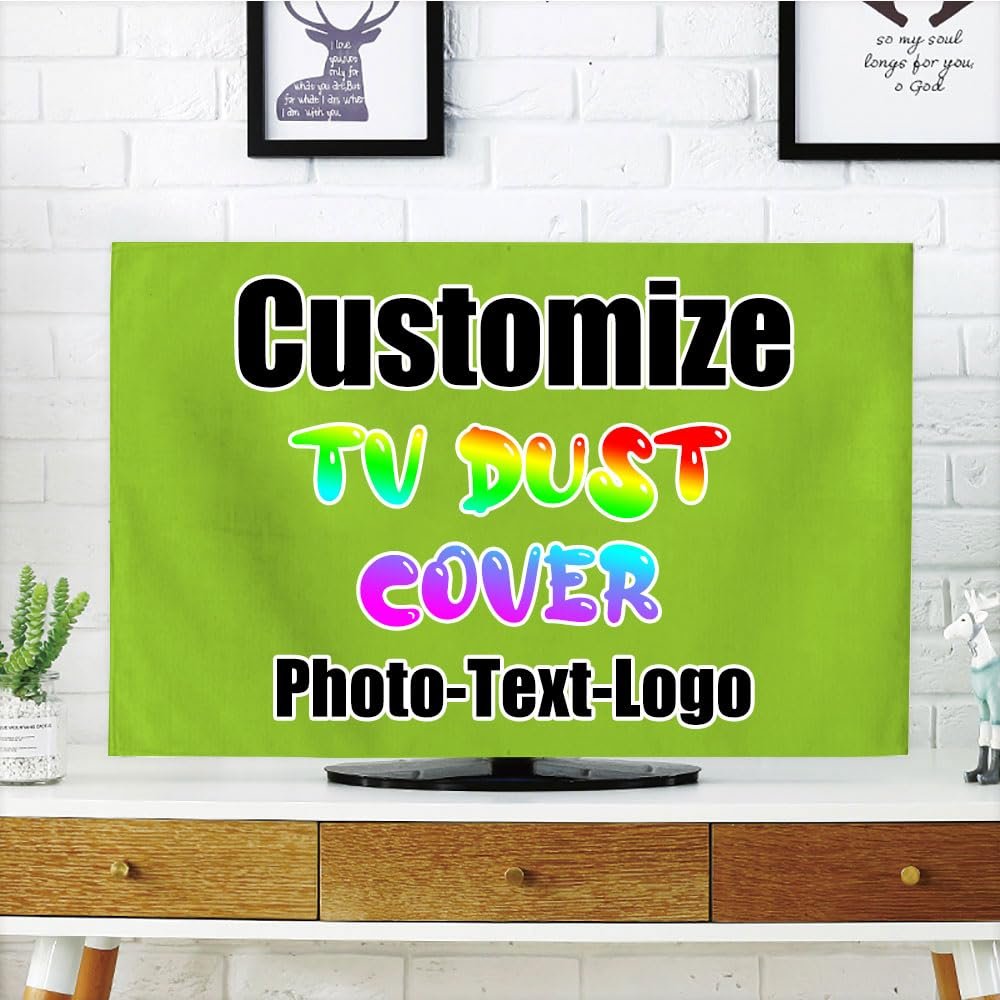 DYAGSIO Custom TV Dust Cover with Photo, Compatible with Modern 42" LCD LED, Design Your Own Personalized with Picture Logo Text TV Dust Cover Cloth Decoration Living Room, YellowGreen