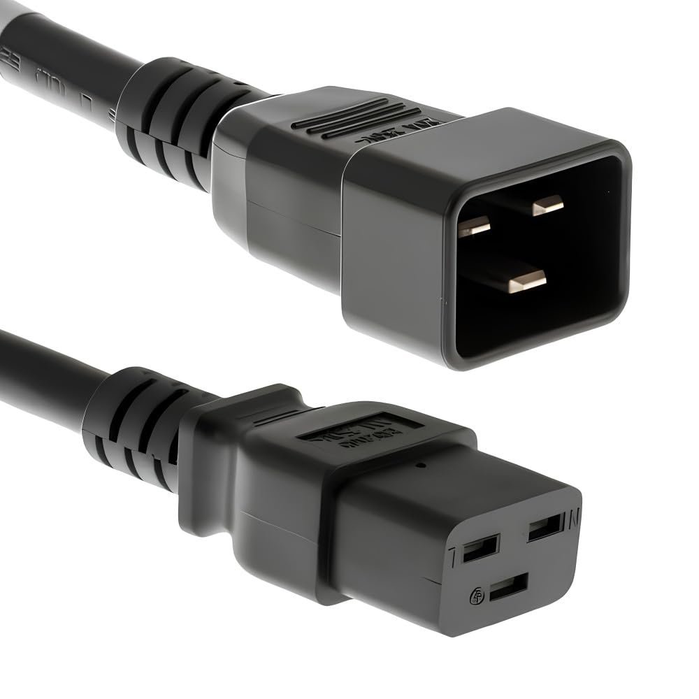 CablesAndKits - 3 Prong Heavy Duty AC Power Cord 8FT 20A/250V, 12 AWG, (IEC-60320-C20 to IEC-60320-C19) - Reliable and Safe - PDUs, Workstations, High-Power IT Gear, and Data Center Equipment