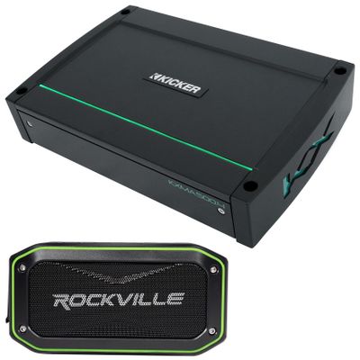 Audiosavings Bundle: (1) Kicker 48KXMA5004 500 Watt 4-Channel Marine Boat Amplifier Bundle with (2) Rockville Rock Anywhere Waterproof Portable Bluetooth Speaker (2 Items)