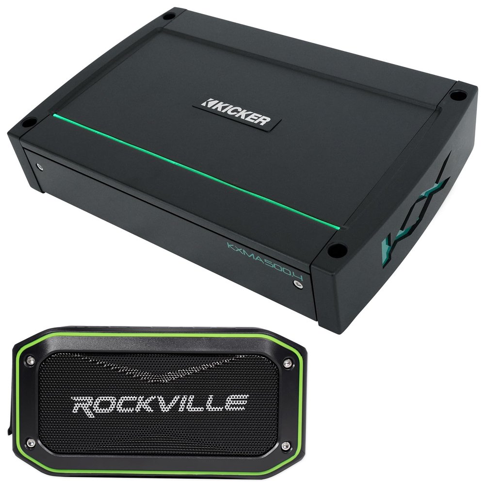 Audiosavings Bundle: (1) Kicker 48KXMA5004 500 Watt 4-Channel Marine Boat Amplifier Bundle with (2) Rockville Rock Anywhere Waterproof Portable Bluetooth Speaker (2 Items)