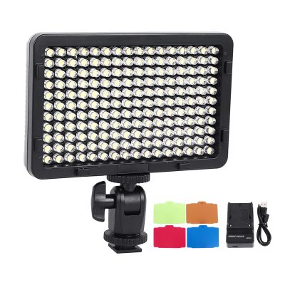 LED Video Light, 176 LED Beads Portable Photography Lighting, Rechargeable Dimmable Panel Lamp, Fill Light with Hot Shoe Mount, for DSLR Camera