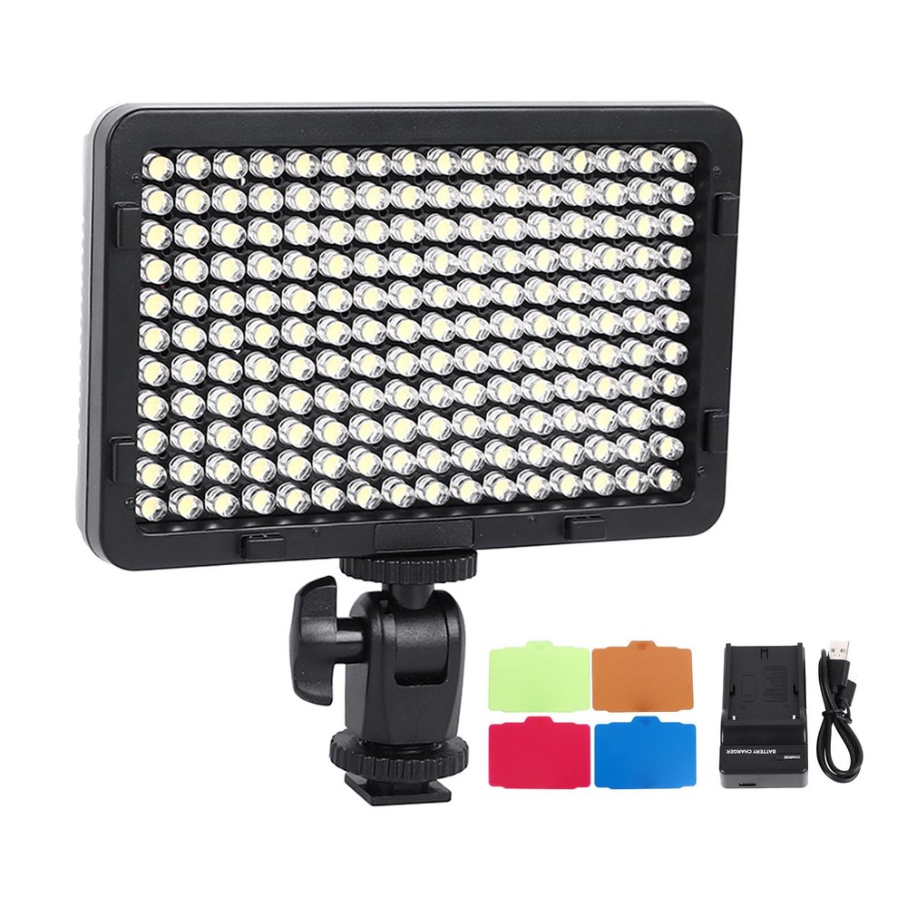 LED Video Light, 176 LED Beads Portable Photography Lighting, Rechargeable Dimmable Panel Lamp, Fill Light with Hot Shoe Mount, for DSLR Camera