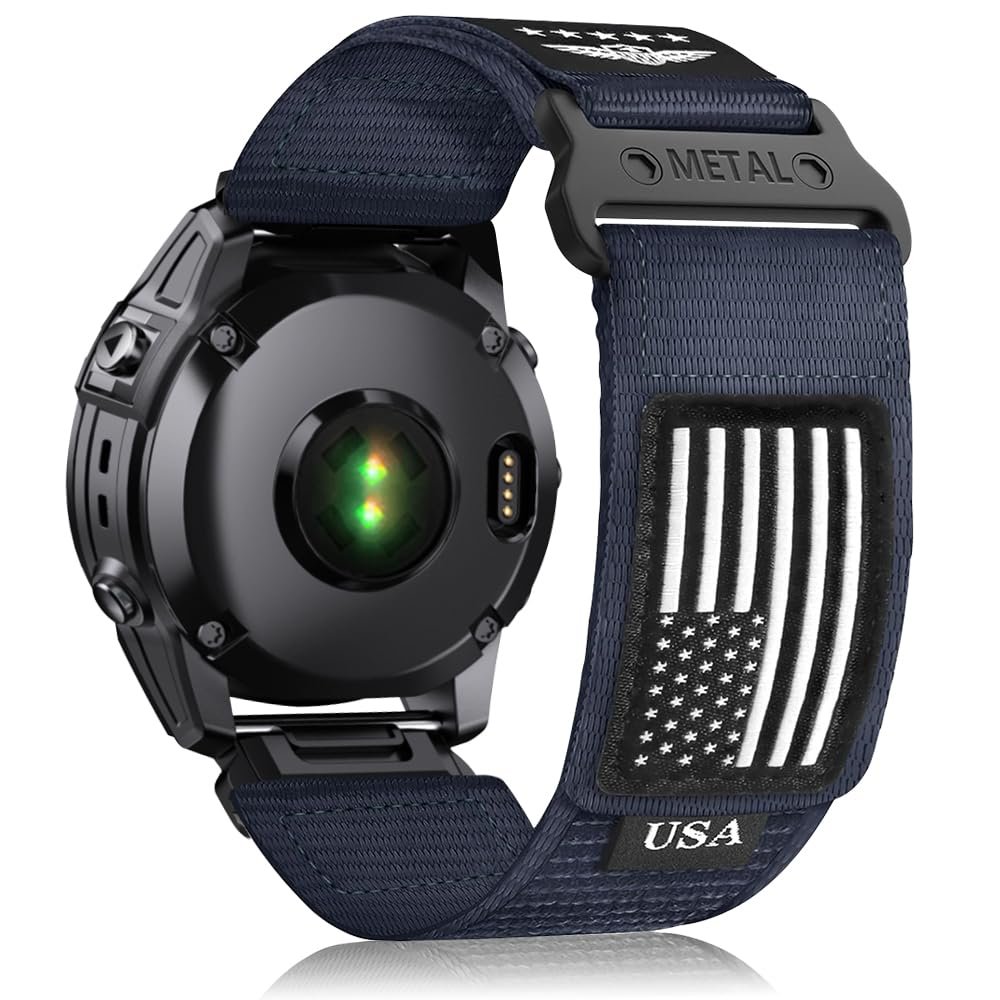 USA Ultra Series Compatible for Garmin Watch Band Replacement,Quickfit 22mm 26mm Rugged Nylon Fenix 6 5 7 Bands,Compatible for Garmin Fenix 7X/Fenix 6X/Fenix 5X/Enduro 2/Tactix (22mm/M, Blue)