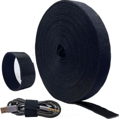 Wide 1" 82 Ft Long Hook and Loop Cable Straps, Nylon Tie Down Strips, Double-sided Use, Free Cut Length, Reusable, Black
