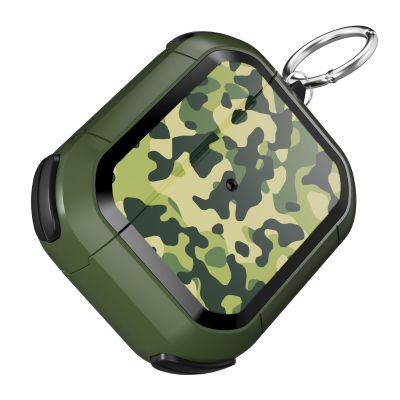 YOUULAR Camo Case for AirPods 2/AirPods Headphone Cases, Military Hard Shell Camouflage Protective Cover with Carabiner, ArmyGreen