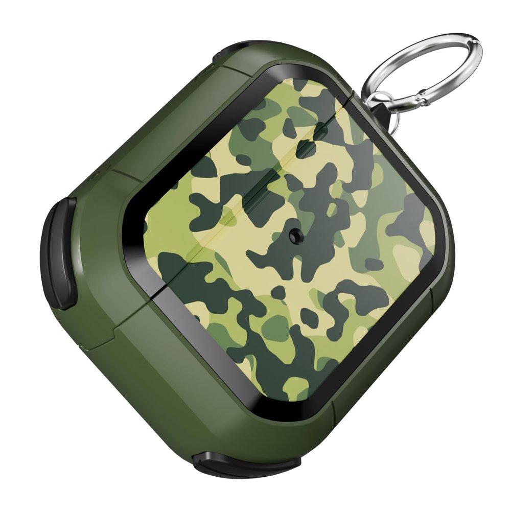 YOUULAR Camo Case for AirPods 2/AirPods Headphone Cases, Military Hard Shell Camouflage Protective Cover with Carabiner, ArmyGreen