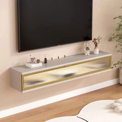 KOWJIFH Wall Mounted TV Cabinet Floating TV Shelf Wall Shelf Book Shelf Gaming Shelf Media TV Console Storage Shelf TV Wall Bracket WiFi Router Set top Box CD DVD TV Stands Wall Mount Corner Shelves