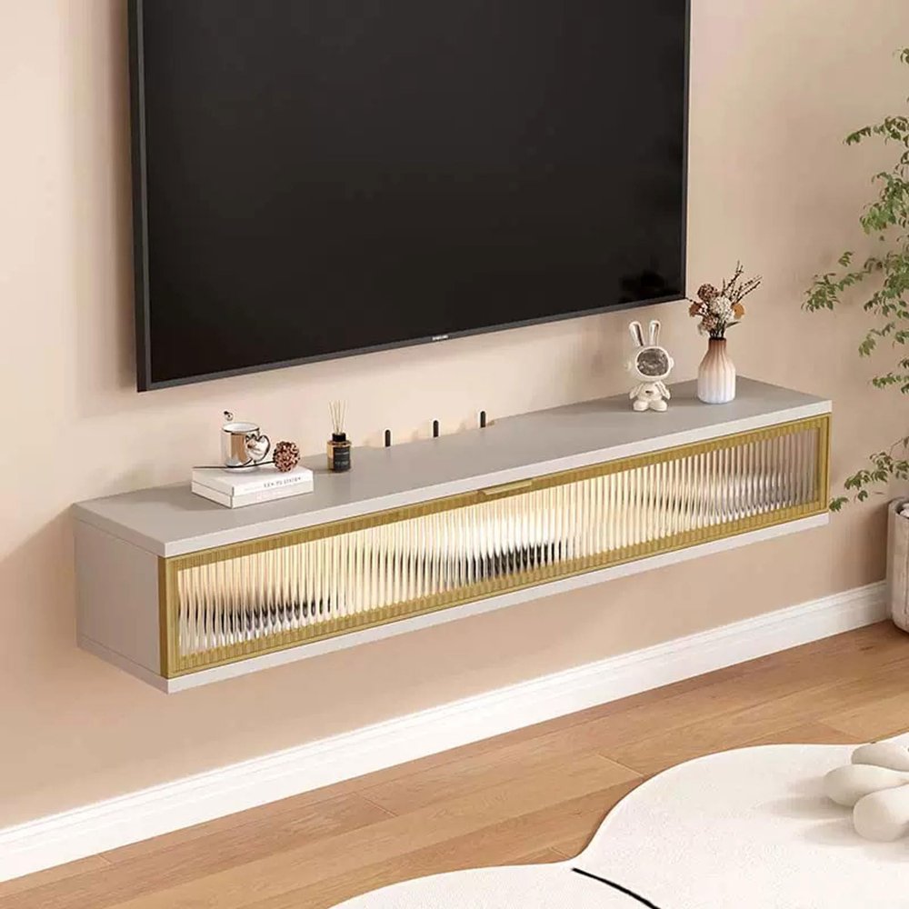 KOWJIFH Wall Mounted TV Cabinet Floating TV Shelf Wall Shelf Book Shelf Gaming Shelf Media TV Console Storage Shelf TV Wall Bracket WiFi Router Set top Box CD DVD TV Stands Wall Mount Corner Shelves