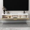 KOWJIFH Wall Mounted TV Cabinet Floating TV Shelf Wall Shelf Book Shelf Gaming Shelf Media TV Console Storage Shelf TV Wall Bracket WiFi Router Set top Box CD DVD TV Stands Wall Mount Corner Shelves view 2