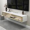 KOWJIFH Wall Mounted TV Cabinet Floating TV Shelf Wall Shelf Book Shelf Gaming Shelf Media TV Console Storage Shelf TV Wall Bracket WiFi Router Set top Box CD DVD TV Stands Wall Mount Corner Shelves view 1