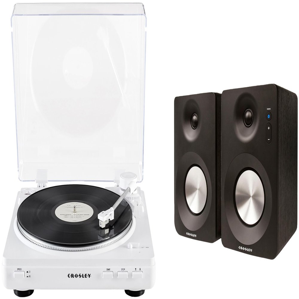 Crosley KT400A-WH Fully Automatic Bluetooth 2-Speed Turntable Record Player with S100A Stereo Speakers, White
