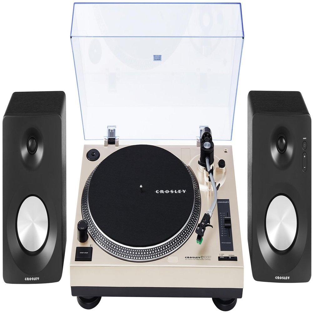 Crosley KT100BT-CP Belt-Drive Bluetooth Turntable Stereo System with Speakers, Champagne