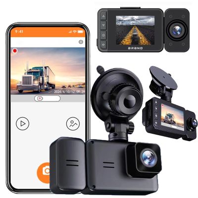 Dash Cam with WiFi, 1080P FHD, Front, Rear, & Inside Dual-Lens, Pioneering HD Infrared Night Vision Complete with G Sensor, Loop Recording & Innovative APP for Remote Monitoring