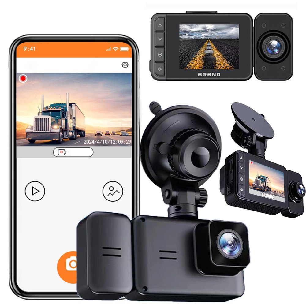 Dash Cam with WiFi, 1080P FHD, Front, Rear, & Inside Dual-Lens, Pioneering HD Infrared Night Vision Complete with G Sensor, Loop Recording & Innovative APP for Remote Monitoring