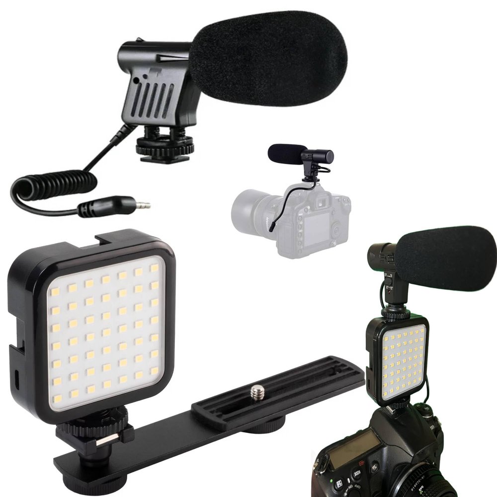 3.5mm Mini Jack for use on DSLRs, Camcorders, and Video Cameras Studio/Stereo Shotgun Recording Microphone and Mini 49 LED Video Light for Nikon D600, D7000, D7100, D7200, D750, D7500, D810A, D850