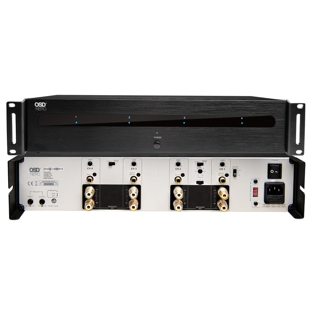 OSD Audio Nero 4-Channel Home Theater Amplifier, (100W @8ohm/ 175W @4ohm), High Power Bridging 400W @8ohm, Class D, Highly Flexible, HTX-4150