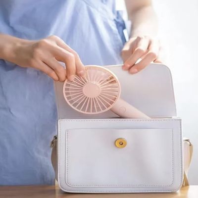 DirectNine Basics Rechargeable Mini Handheld Fan, 3 Speeds, USB Charging, Portable, Lightweight, Foldable, Pink, Cute Small Strong speed Adjustable, Personal, Indoor, Outdoor