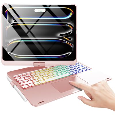 Keyboard Case for iPad Pro 13-inch (M4, 2024), Trackpad, 360 Rotatable, Bluetooth Keyboard Cover, 7 Color Backlit with Pencil Holder for iPad Pro 13 (SM-A2925/A2926/A3007), Auto Sleep/Wake, Rose Gold
