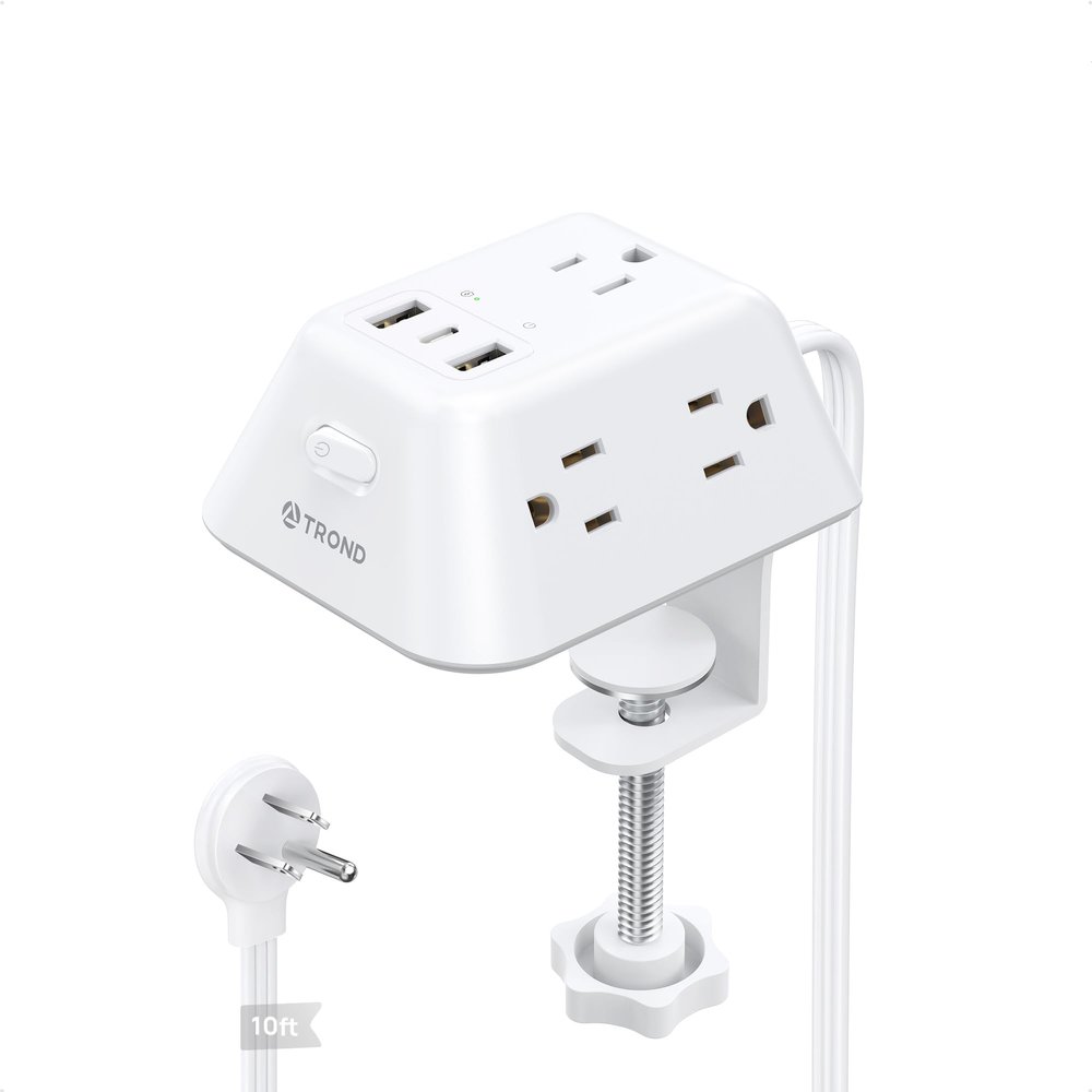 Desk Clamp Power Strip, Surge Protector with 5 AC Outlets and 3 USB Ports, Desk Mount Charging Station, Fit 1.97in Tabletop Edge Thick, 10FT Extension Cord, for Home Office Gaming Accessories