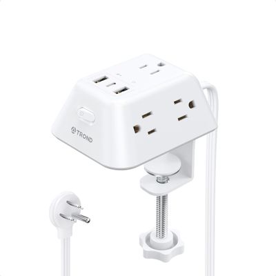 Desk Clamp Power Strip, Surge Protector with 5 AC Outlets and 3 USB Ports, Desk Mount Charging Station, Fit 1.97in Tabletop Edge Thick, 6FT Extension Cord, for Home Office Gaming Accessories