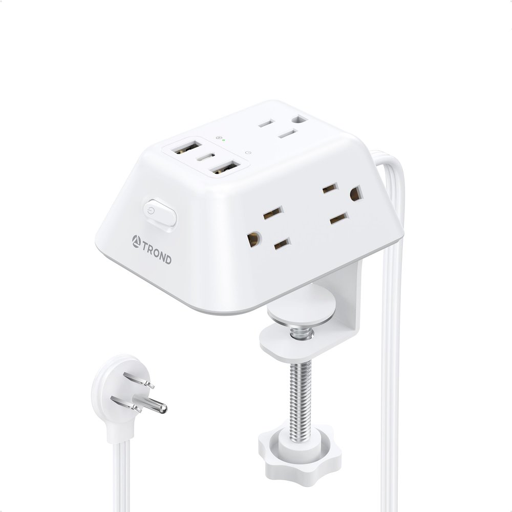 Desk Clamp Power Strip, Surge Protector with 5 AC Outlets and 3 USB Ports, Desk Mount Charging Station, Fit 1.97in Tabletop Edge Thick, 6FT Extension Cord, for Home Office Gaming Accessories
