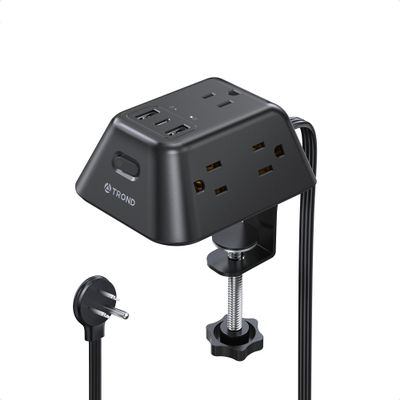 Desk Clamp Power Strip, Surge Protector with 5 AC Outlets and 3 USB Ports, Desk Mount Charging Station, Fit 1.97in Tabletop Edge Thick, 6FT Extension Cord, for Home Office Gaming Accessories