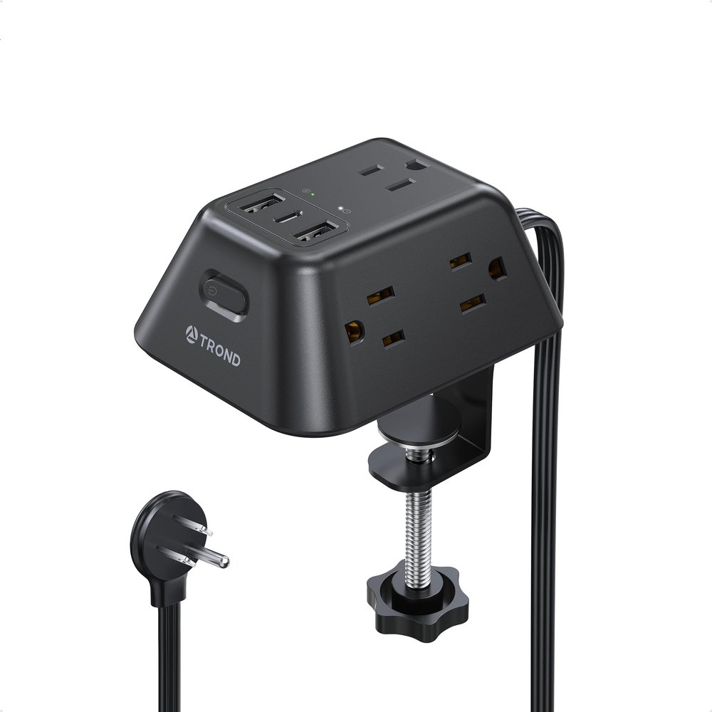 Desk Clamp Power Strip, Surge Protector with 5 AC Outlets and 3 USB Ports, Desk Mount Charging Station, Fit 1.97in Tabletop Edge Thick, 6FT Extension Cord, for Home Office Gaming Accessories