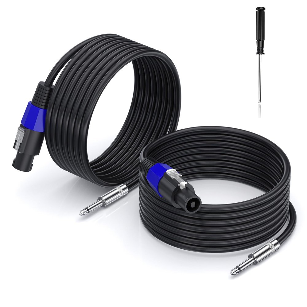 EPYOADO 2 Pack 17 feet (5M) Speakon to 1/4" Male Speaker Cables, Professional 12 Gauge Heavy Duty Cord Wire, 6.35mm Connection Cord