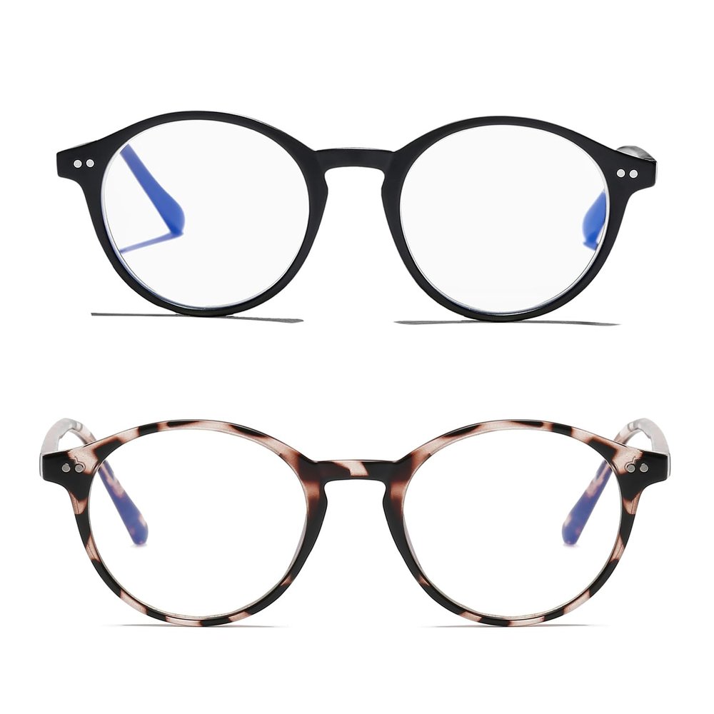 HJSTES Vintage Blue Light Glasses for Women Men Round Bluelight Blocking Glasses Thick TR90 Frame Eyeglasses(White Leopard+Black)