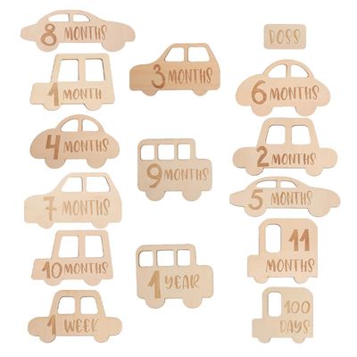 DirectNine Basics 15pcs Baby Milestone Cards - Wooden Monthly Milestone Photo Cards Pregnancy Journey Milestone Markers to Commemorate Babys First Year of Life, 15.00X8.50X0.25CM, Beige, OR19Z43D119ECRQCJ