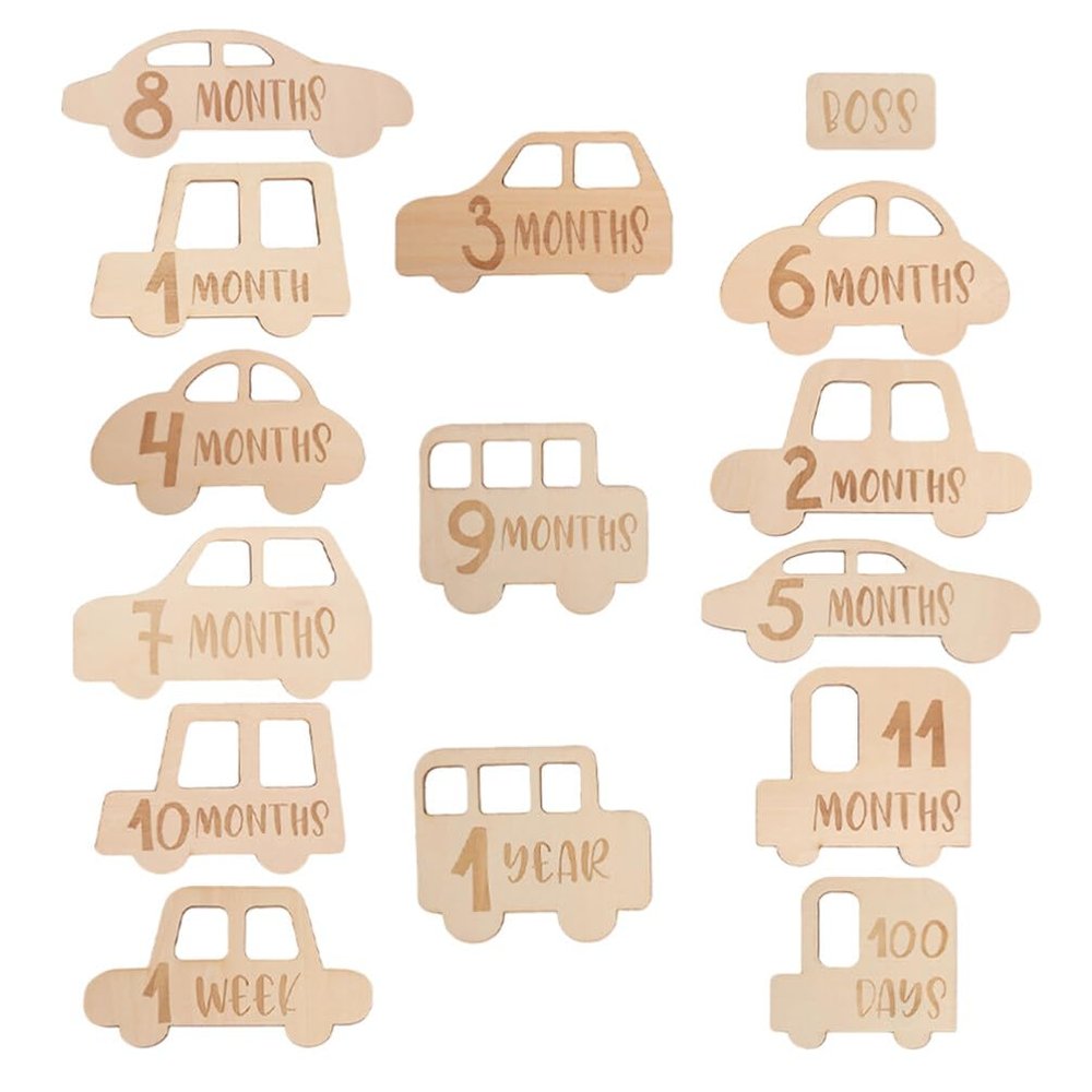 DirectNine Basics 15pcs Baby Milestone Cards - Wooden Monthly Milestone Photo Cards Pregnancy Journey Milestone Markers to Commemorate Babys First Year of Life, 15.00X8.50X0.25CM, Beige, OR19Z43D119ECRQCJ