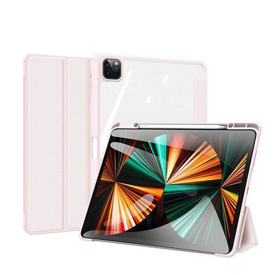 Aidashine Case for iPad Air 13 Inch M2 2024/ iPad Pro 12.9 (6th/5th Gen 2022/2021) with Pencil Holder, Shockproof Hard Shell Clear Cover,Pink
