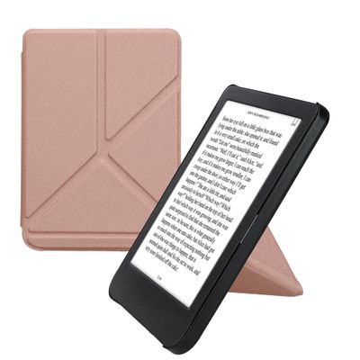 kwmobile Origami Case Compatible with Kobo Clara BW/Colour Case - Slim PU Leather Cover with Stand - Rose Gold