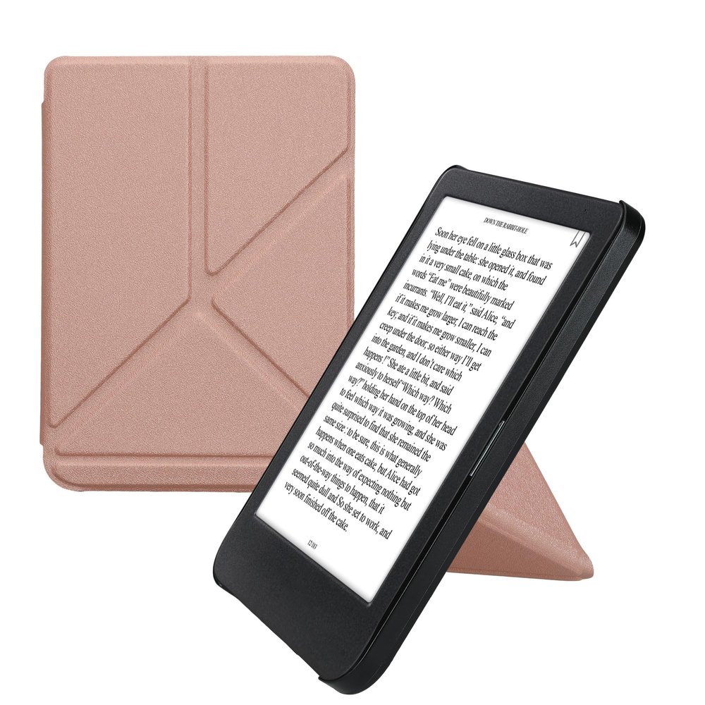 kwmobile Origami Case Compatible with Kobo Clara BW/Colour Case - Slim PU Leather Cover with Stand - Rose Gold