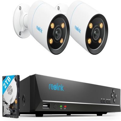 REOLINK CX810-4K PoE Security Camera Outdoor with F1.0 Aperture, 4K 8CH Network Video Recorder, 2 CX810 with 1x RLN8-410 (Built-in 2TB HDD) Video Recorder