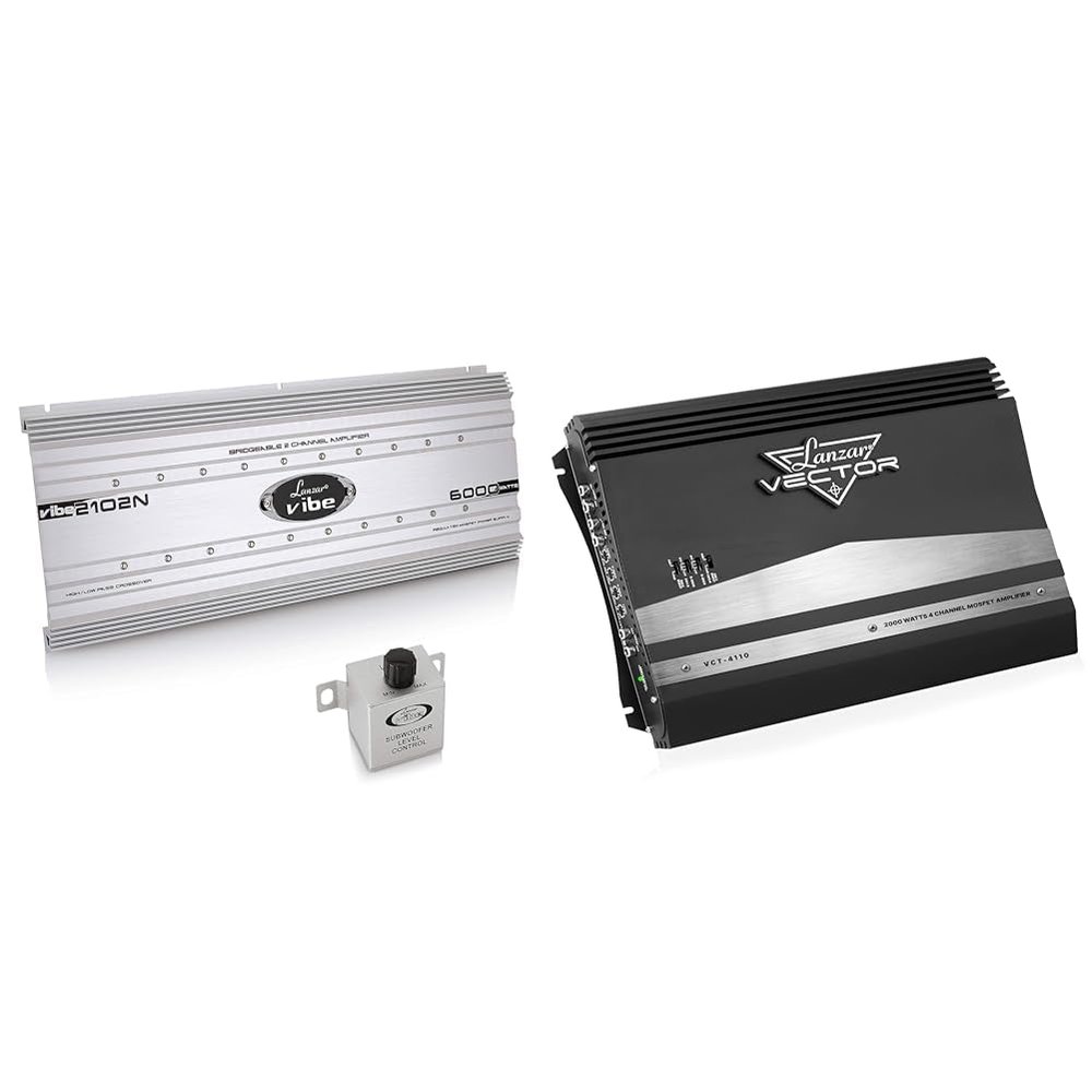 Lanzar 2 Channel 6000 Watt Car Stereo Amp and 4 Channel 2000 Watt Slim Car Audio Amplifier Bundle