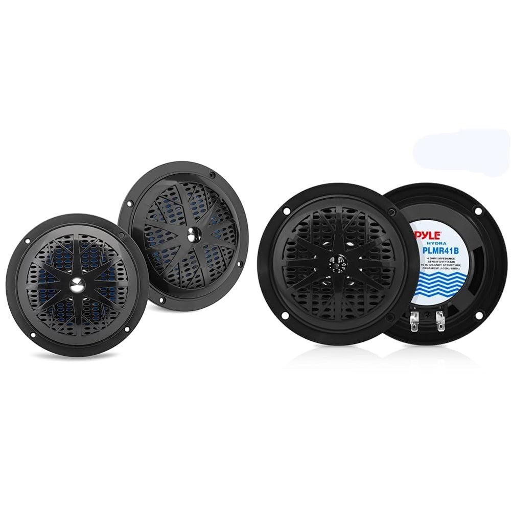 Pyle Marine Speakers Bundle - 5.25 Inch 100 Watt and 4 Inch 15 Oz Magnet Waterproof Stereo Sound System