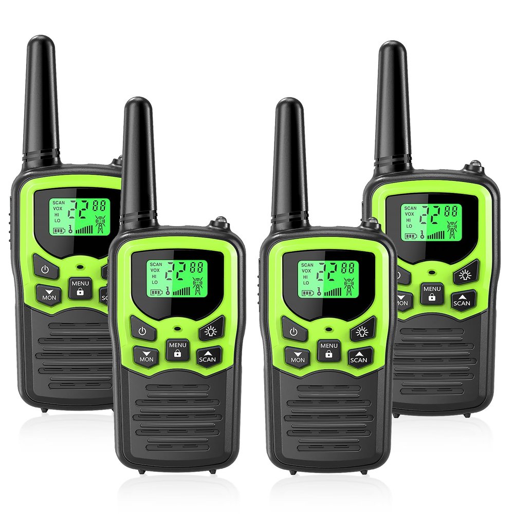 MOICO Walkie Talkies for Adults with 22 FRS Channels, LED Flashlight, VOX Scan LCD Display, Long Range Family Walkie Talkie Radios for Hiking Camping Trip (Green)