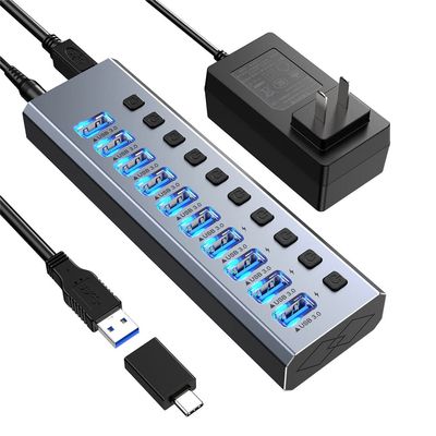 ZHCHAO Aluminum 10-Port USB3.0 Docking Station Multifunctional Hub Standalone Switch Hub(Color:D)