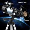 DirectNine Basics Portable Monocular Astronomical Telescope, 300/70mm Refractor Telescope 150X Lens Monocular Telescope with Phone Holder Adjustable Tripod 3X Barlow Lens Moon Filter view 4