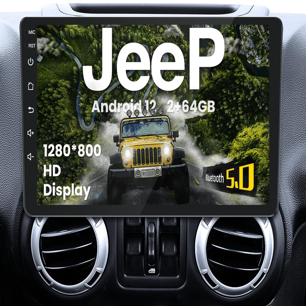 [4Core+64G] Car Radio Stereo for Jeep Wrangler JK 2007-2017: Upgrade 10.1 Inch 1280 * 800 HD Touch Screen Replacement with CarPlay Android Auto 5GWIFI Bluetooth 5.0 GPS