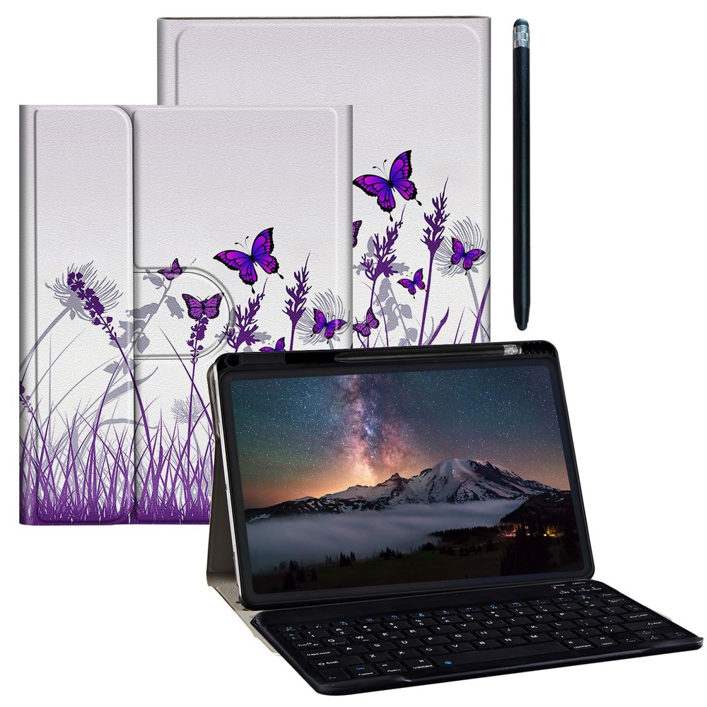 BPQOJB for Galaxy Tab A9 Plus Case with Detachable Wireless Keyboard & 360 Degree Rotating Stand Protect Cover Tablet Case for Samsung Galaxy Tab A9 Plus 11 inch 2023,Purple Lavender Flowers Butterfly