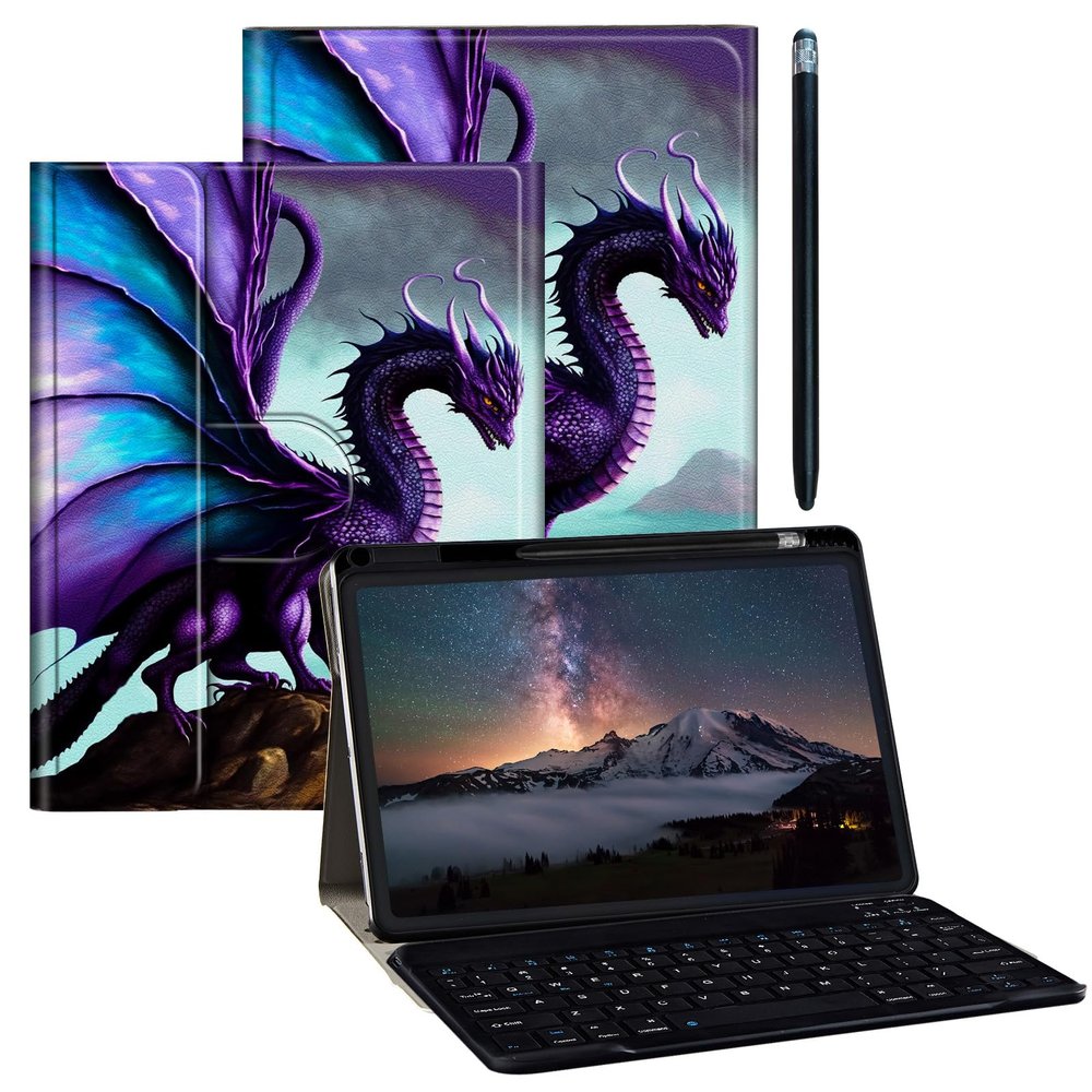 BPQOJB for Galaxy Tab A9 Plus Case with Detachable Wireless Keyboard & 360 Degree Rotating Stand Protect Cover Acrylic Tablet Case for Samsung Galaxy Tab A9 Plus 11 inch 2023 - Purple Dragon