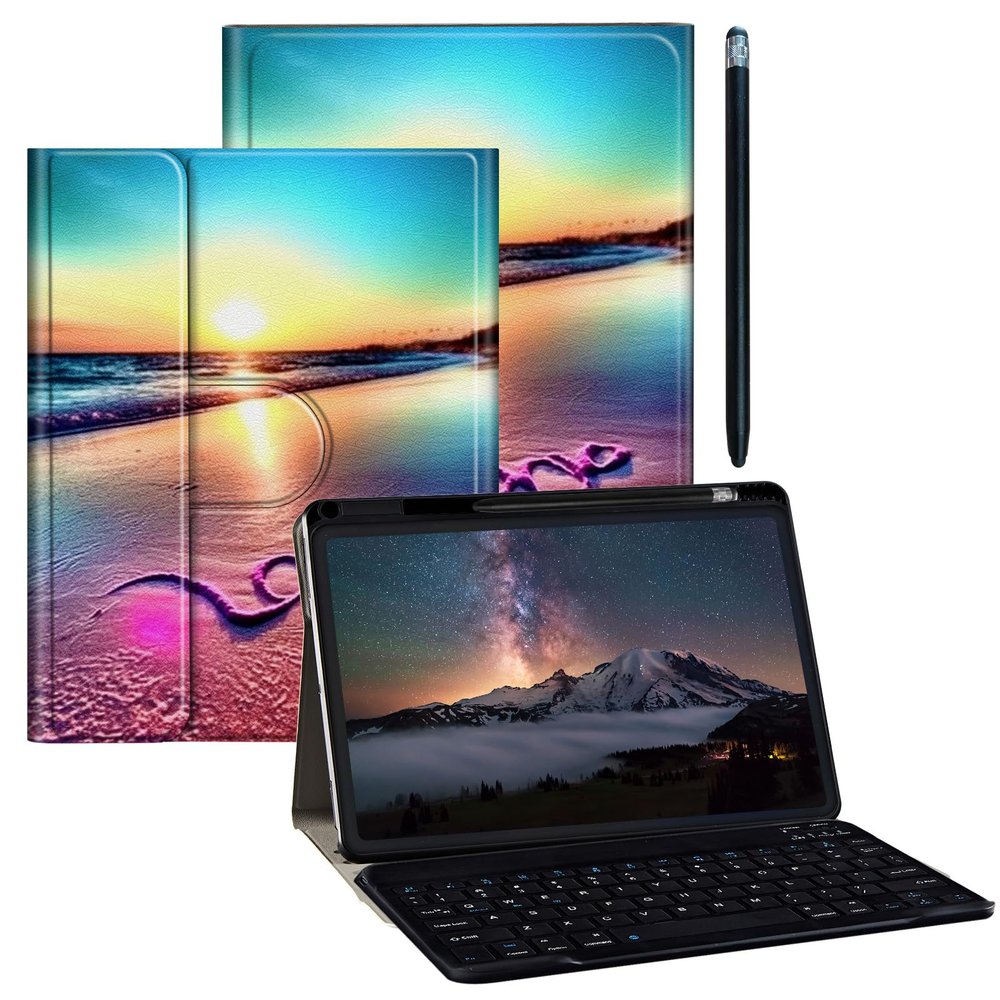 BPQOJB for Galaxy Tab A9 Plus Case with Detachable Wireless Keyboard & 360 Degree Rotating Stand Protect Cover Acrylic Tablet Case for Samsung Galaxy Tab A9 Plus 11 inch 2023 - Sunset Beach