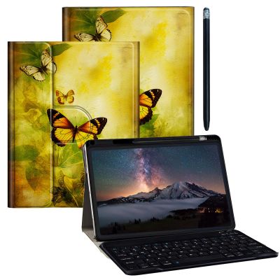 BPQOJB for Galaxy Tab A9 Plus Case with Detachable Wireless Keyboard & 360 Degree Rotating Stand Protect Cover Acrylic Tablet Case for Samsung Galaxy Tab A9 Plus 11 inch 2023 - Yellow Butterflies