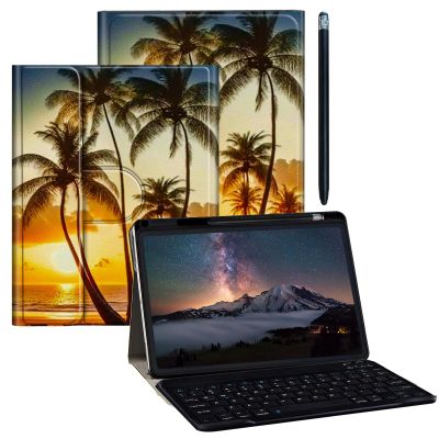 BPQOJB for Galaxy Tab A9 Plus Case with Detachable Wireless Keyboard & 360 Degree Rotating Stand Protect Cover Acrylic Tablet Case for Samsung Galaxy Tab A9 Plus 11 inch 2023 - Beach Coconut Tree