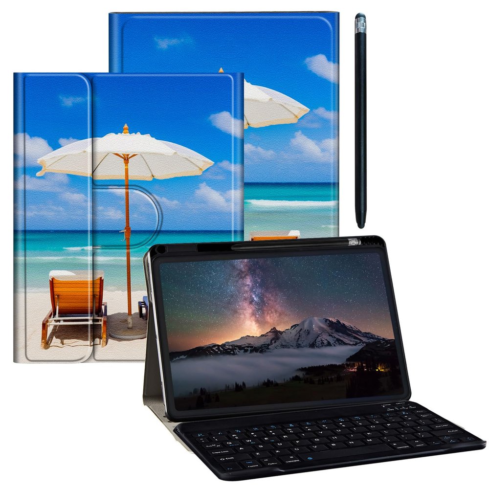 BPQOJB for Galaxy Tab A9 Plus Case with Detachable Wireless Keyboard & 360 Degree Rotating Stand Protect Cover Acrylic Tablet Case for Samsung Galaxy Tab A9 Plus 11 inch 2023 - Turquoise Tropical Sea