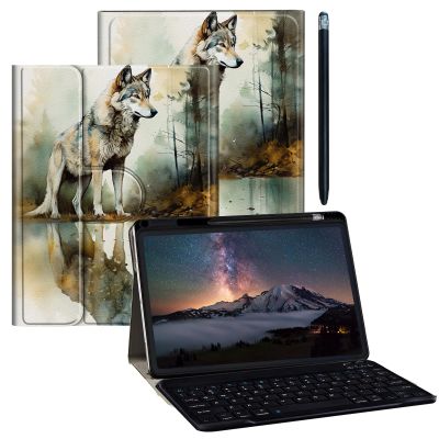 BPQOJB for Galaxy Tab A9 Plus Case with Detachable Wireless Keyboard & 360 Degree Rotating Stand Protect Cover Acrylic Tablet Case for Samsung Galaxy Tab A9 Plus 11 inch 2023 - Forest Wolf