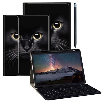 BPQOJB for Galaxy Tab A9 Plus Case with Detachable Wireless Keyboard & 360 Degree Rotating Stand Protect Cover Acrylic Tablet Case for Samsung Galaxy Tab A9 Plus 11 inch 2023 - Black Cat